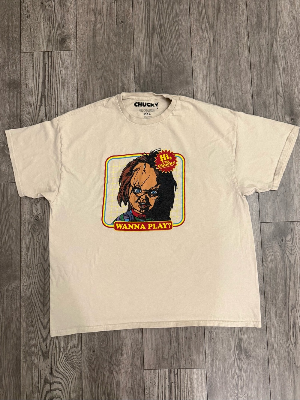 Chucky Universal Studios Seed Of Chucky Tan “Wanna Play” Vintage 2XL T-Shirt